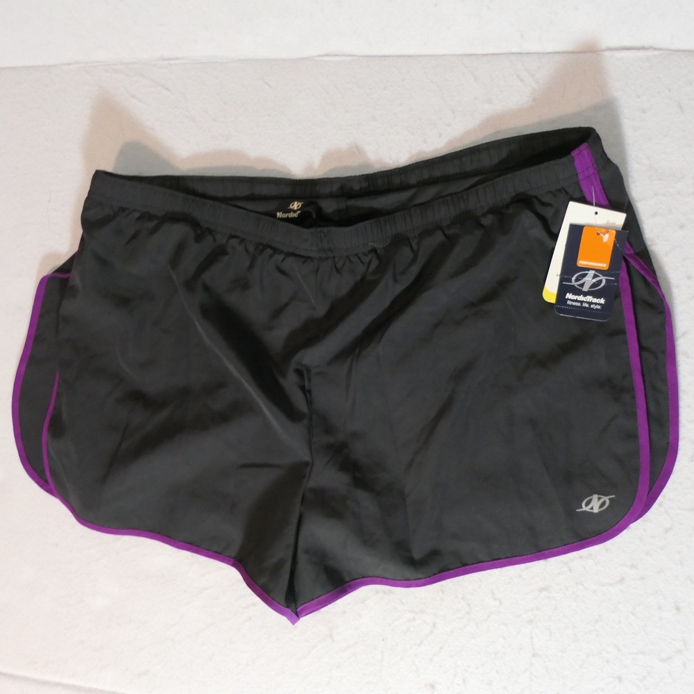 NEW NordicTrack‎ Women Running Shorts XL Black Purple Athletic Performance